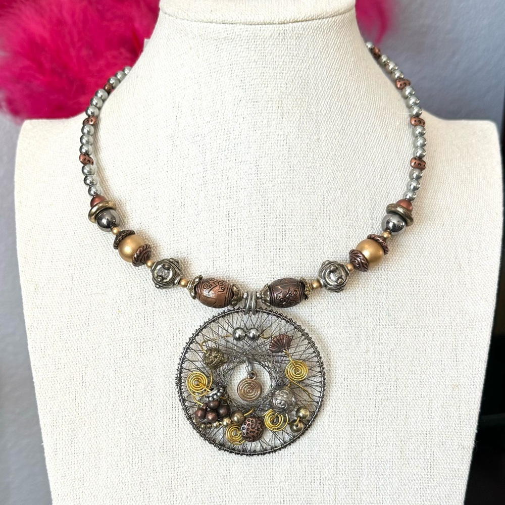Zevar Mixed Media Wire Beaded Necklace